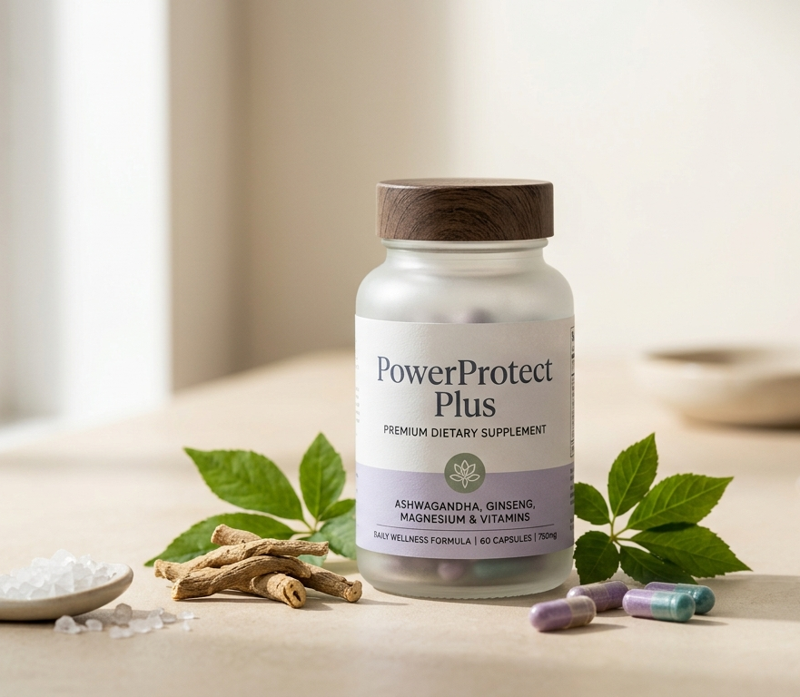 PowerProtect Plus — frasco do suplemento alimentar natural, 60 cápsulas